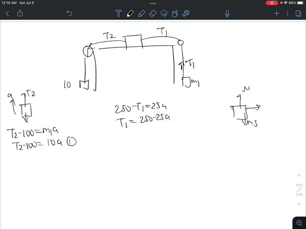 SOLVED The drawing shows three objects. m1=10 kg, m2= 25 kg, and M= 80