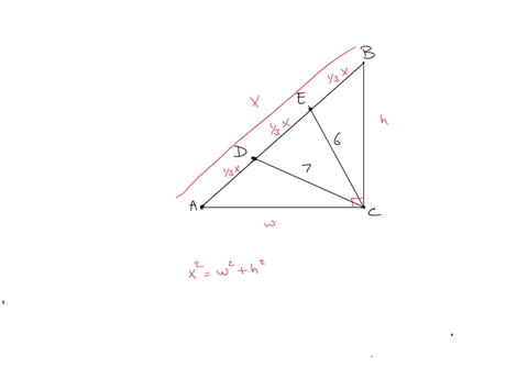 in-the-right-triangle-abc-shown-e-and-d-are-the-trisection-points-of-the-hypotenuse-ab-if-cd-7-and-ce-6-what-is-the-length-of-hypotenuse-ab-a-17b-317c-3172d-5e-4-84125