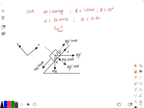 a-600-kg-car-is-going-over-a-curve-with-a-radius-of-120-m-that-isbanked-at-an-angle-of-25-degrees-with-a-speed-of-300-ms-thecoefficient-of-static-friction-between-the-car-and-the-road-is030-78007