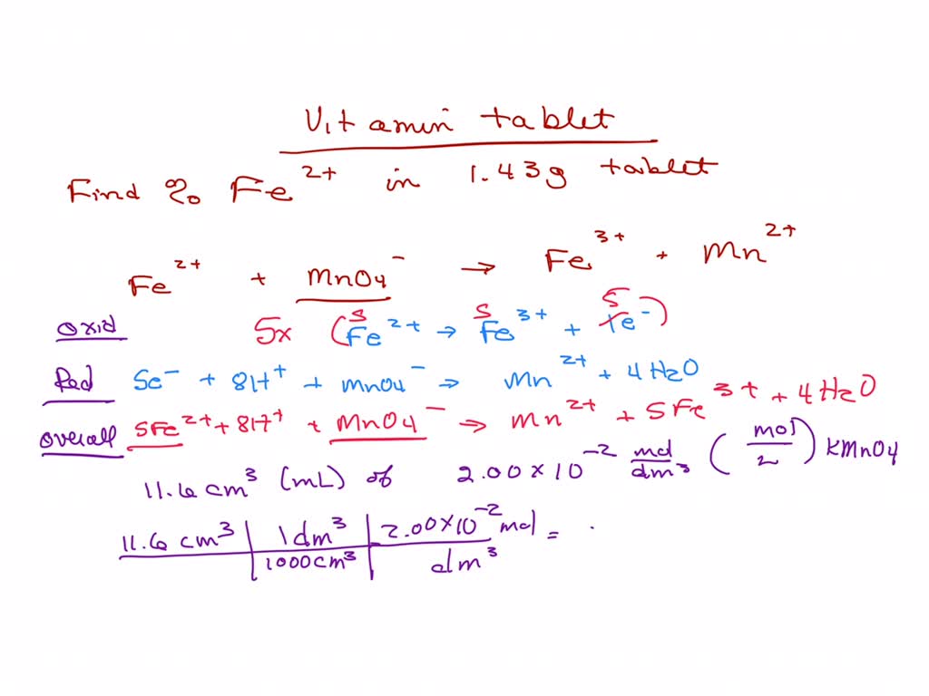 4The percentage of iron(II) ions, Fe2+, in a vitamin tablet can be estimated by dissolving the