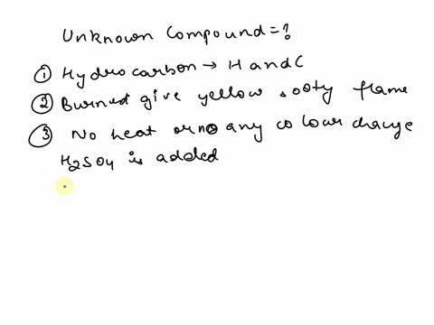 an-unknown-compound-believed-to-be-a-hydrocarbon-showed-the-following-behavior-it-burned-with-a-yellow-sooty-flame-no-heat-or-color-appeared-when-sulfuric-acid-was-added-permanganate-solutio-69415