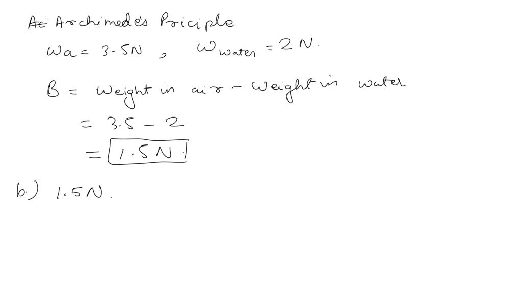 SOLVED A body weighs 3.5N in air and 2N in water. a)What is the
