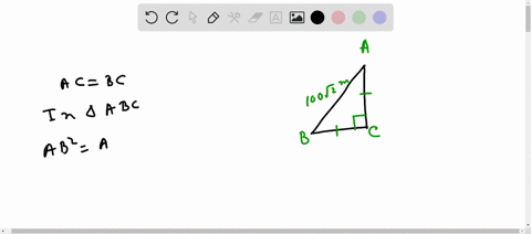 the-hypotenuse-of-the-isosceles-right-triangle-below-has-length-100vz-meters_-what-is-the-length-of-each-leg-of-the-triangle-43661