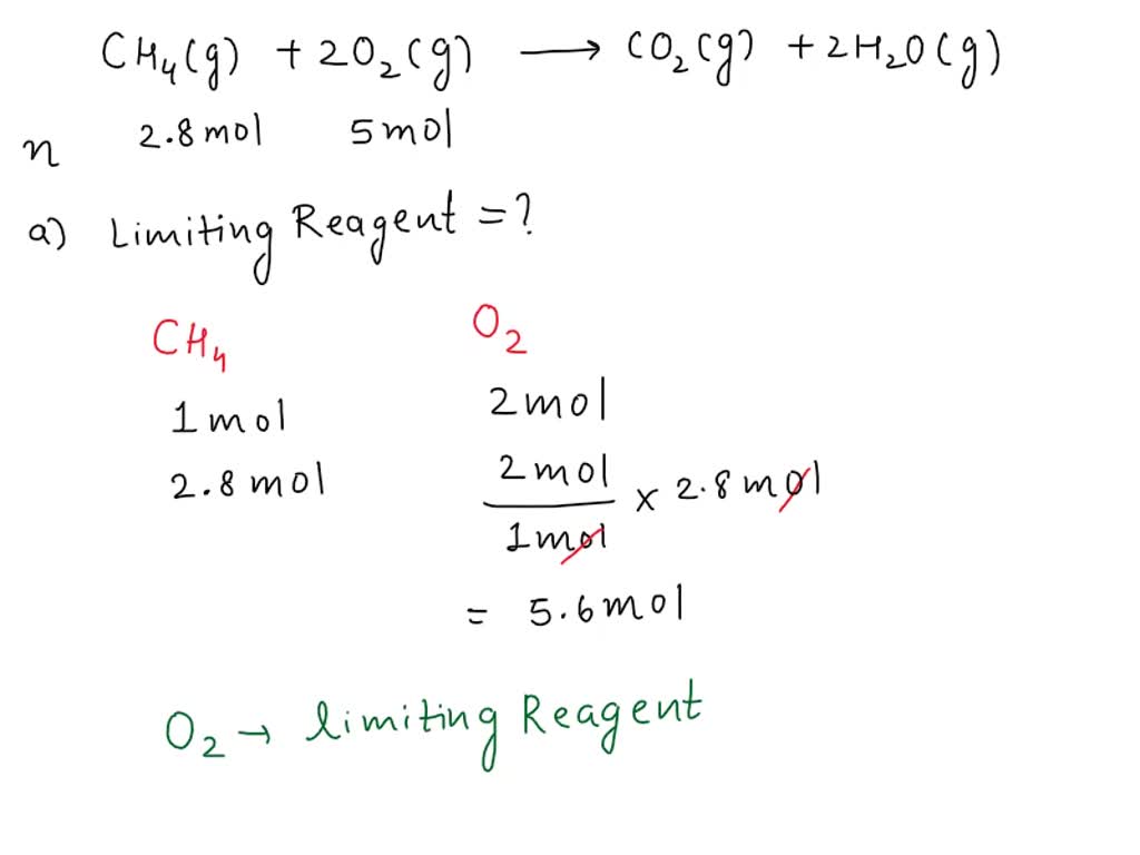 Consider the combustion of methane, CH4. Suppose 2.8 moles of methane are allowed to react with