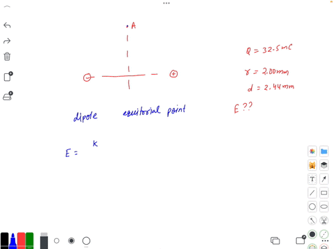 the-figure-below-shows-a-dipole-if-the-positive-particle-has-a-charge-of-325-mc-and-the-particles-are-244-mm-apart-what-is-the-electric-field-at-point-a-located-200-mm-above-the-dipoles-midpoint-expre
