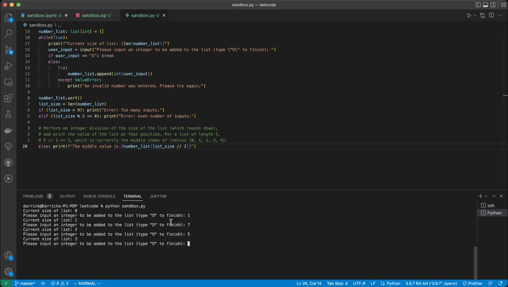 SOLVED: 'Given a sorted list of integers, output the middle integer ...