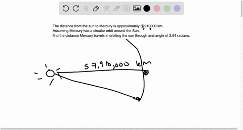 the-distance-from-the-sun-to-mercury-is-approximately-57910000-km-assuming-mercury-has-a-circular-orbit-around-the-sun-find-the-distance-mercury-travels-in-orbiting-the-sun-through-and-angle-82485