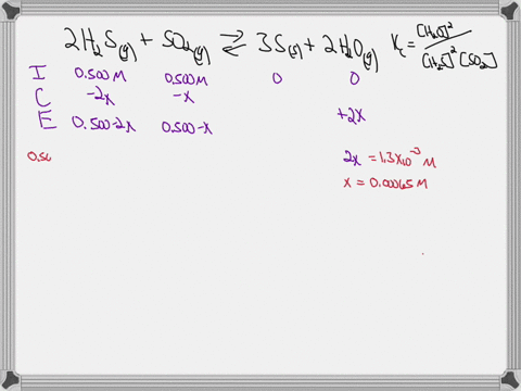 consider-the-following-reaction-2h2sgso2g3ss2h2og2h2sgso2g3ss2h2og-a-reaction-mixture-initially-containing-0500-mm-h2sh2s-and-0500-mm-so2so2-was-found-to-contain-13103-mm-h2oh2o-at-a-certain-61474