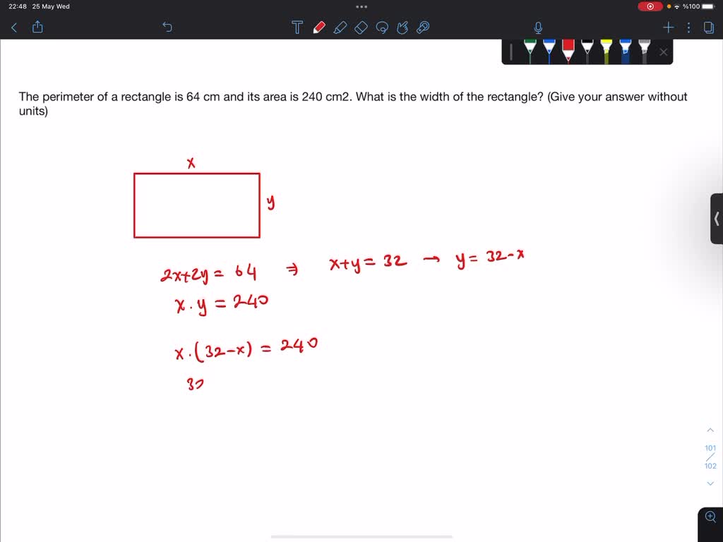 solved-the-perimeter-of-a-rectangle-is-64-cm-and-its-area-is-240-cm2