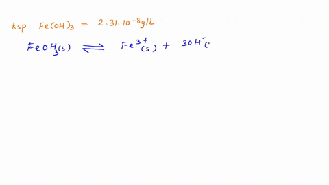 the-solubility-of-feoh3-is-measured-and-found-to-be-23110-8-gl-use-this-information-to-calculate-a-ksp-value-for-ironiii-hydroxide-ksp-00998