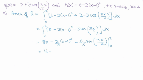 let-r-be-the-region-enclosed-by-the-graphs-of-gx-2-3cos-e-and-hx-6-2-1-the-j-axis-and-the-vertical-line-x-2-as-shown-in-the-figure-above-find-the-area-of-r-b-region-r-is-the-base-of-a-solid-71936