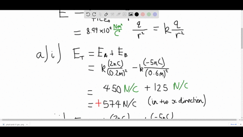 a-200-nc-point-charge-is-at-the-origin-and-a-second-500-nc-point-charge-is-on-the-x-axis-at-x-0800-m-a-find-the-electric-field-magnitude-and-direction-at-each-of-the-following-points-on-the-x-axis-i-x