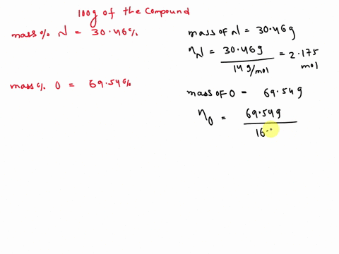 a-compound-of-nitrogen-and-oxygen-is-3046-by-mass-nitrogen-and-6954-by-mass-oxygen-the-molar-mass-of-the-compound-is-determined-to-be-92-gmole-what-is-the-empirical-formula-of-the-compound-w-79614