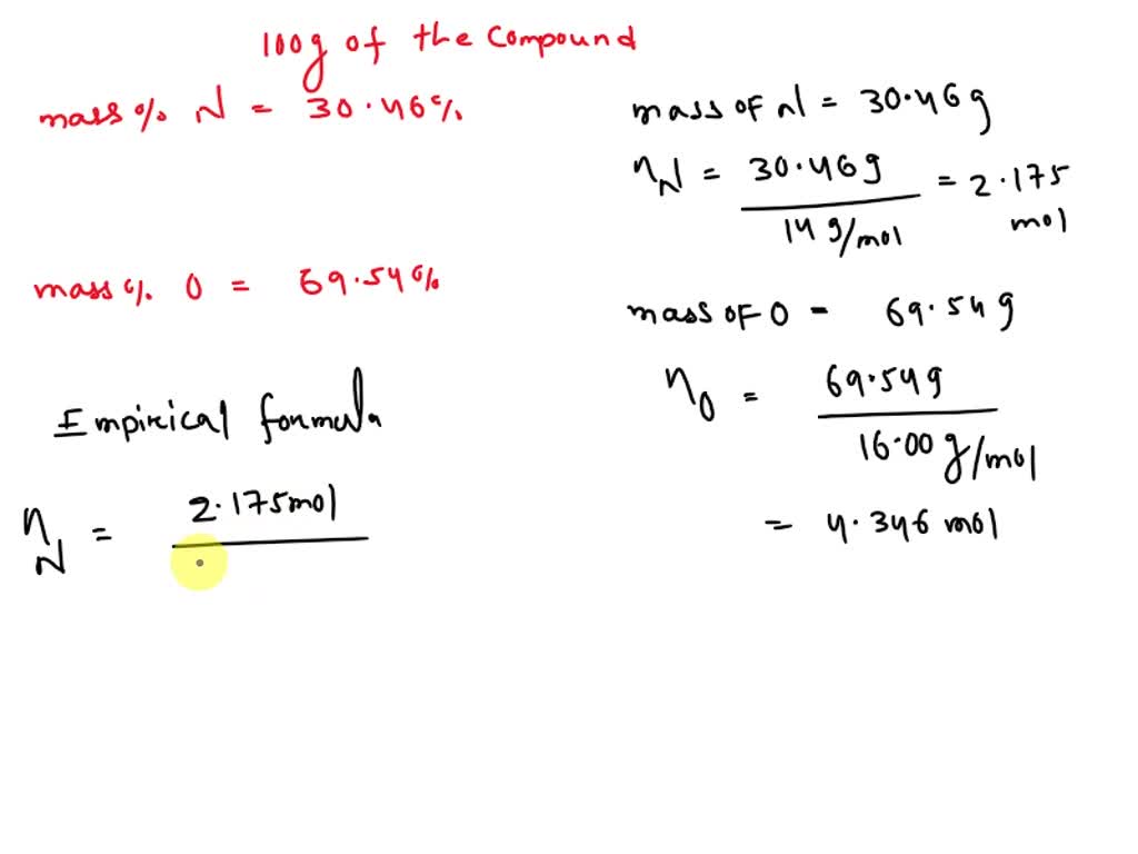 Solved A Compound Of Nitrogen And Oxygen Is 3046 By Mass Nitrogen And 6954 By Mass Oxygen 7634