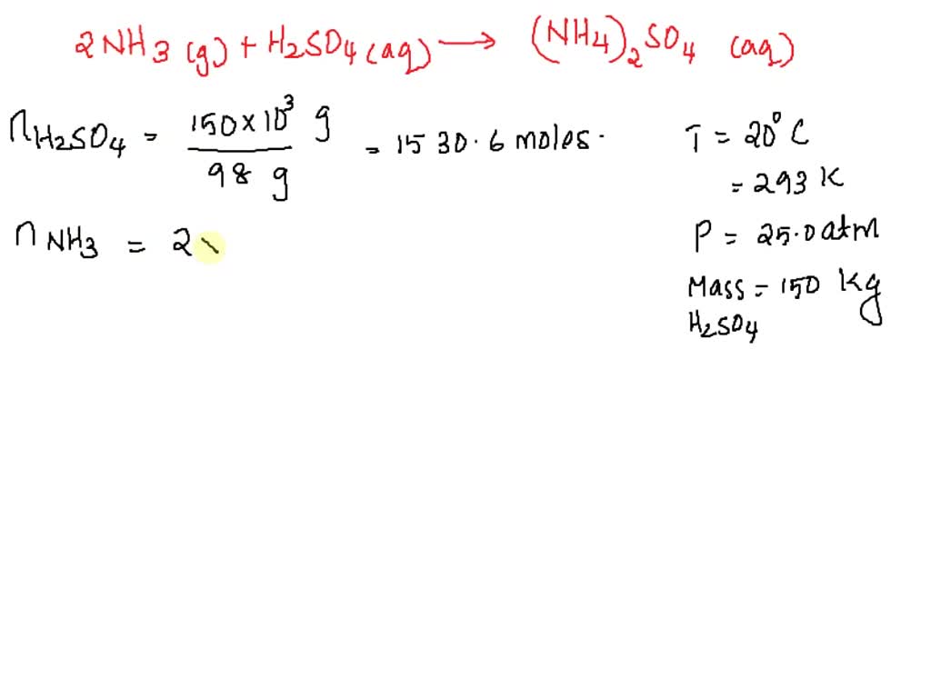 Solved 2 The Reaction Between Ammonia Nh3 And Sulfuric Acid H2so4