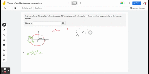 find-the-volume-of-the-solid-s-where-the-base-of-s-is-a-circular-disk-with-radius-r-cross-sections-perpendicular-to-the-base-are-squares-volume-61079