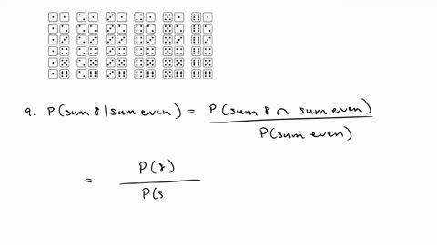 a-pair-of-dice-are-tossed-find-the-probability-that-the-sum-on-the-two-dice-is-8-given-that-the-sum-is-even-10-pair-of-dice-are-tossed-what-is-the-probability-that-doubles-are-rolled-given-t-80805