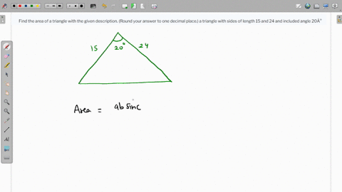 find-the-area-of-a-triangle-with-the-given-description-round-your-answer-to-one-decimal-place-a-triangle-with-sides-of-length-15-and-24-and-included-angle-20-68677