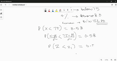 8-find-the-mean-and-standard-deviation-of-a-normal-distribution-of-marks-in-an-examination-where-58-of-the-candidates-obtained-marks-below-75-4-got-above-80-and-the-rest-between-75-and-80-57158
