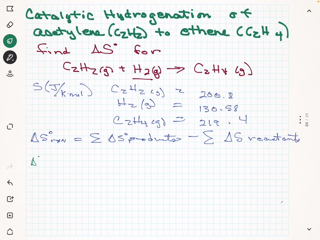 SOLVED The value of S for the catalytic hydrogenation of