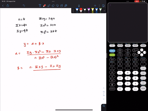 given-the-information-find-the-equation-for-the-least-squares-line-as-well-as-the-correlation-coefficient-n-8-x-40-y-48-xy-240-x2-210-y2-288-67688