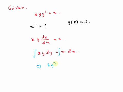 point-solve-the-separable-differential-equation-8yy-x-use-the-following-initial-condition-y8-2-express-x2-in-terms-of-y-x2-function-of-y-37438