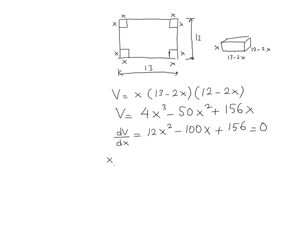 SOLVED A piece of cardboard measuring 13 inches by 12 inches is formed into an opentop box by
