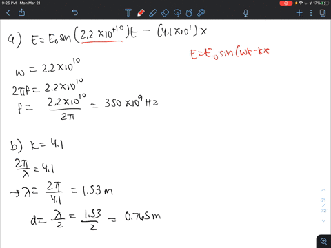 in-a-traveling-electromagnetic-wave-the-electric-field-is-represented-mathematically-as-e-e0-sin22-1010-s-1t-41-101-m-1x-where-e0-is-the-maximum-field-strength-a-what-is-the-frequency-of-the-80058