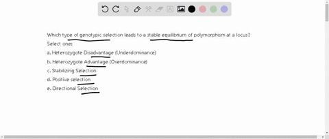 which-type-of-genotypic-selection-leads-to-a-stable-equilibrium-of-polymorphism-at-a-locus-select-one-a-heterozygote-disadvantage-underdominance-b-heterozygote-advantage-overdominance-c-stab-28325