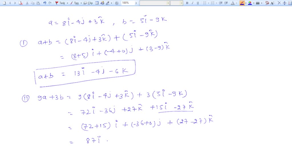 SOLVED: A =30 4j Ve B = -2f + 3k Ise € = @+ B Nedir?