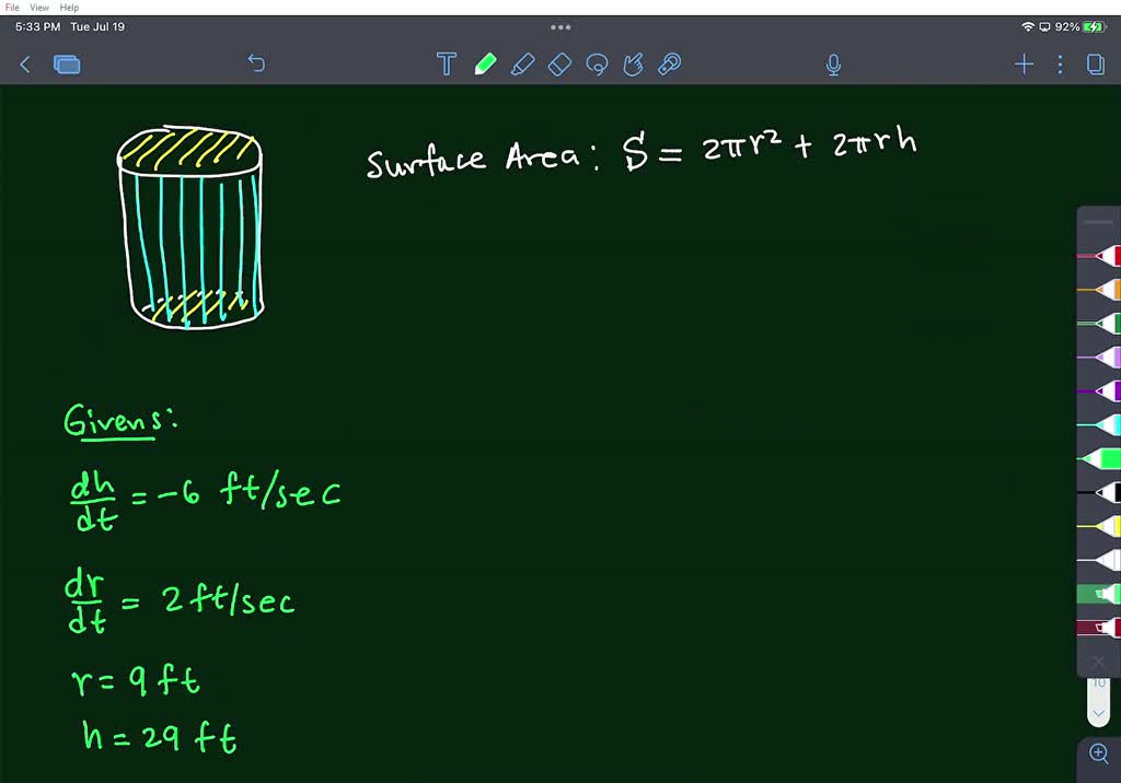 VIDEO solution related rates help A cylinder begins with a radius