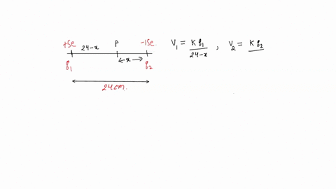 two-charged-particles-q1-5e-and-q2-15e-are-fixed-in-space-along-the-x-axis-with-a-separation-d-240-cm-at-infinite-v-0-what-positive-value-of-x-is-the-net-electric-potential-equal-zero-61994