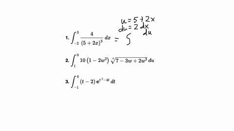 1-int_-23-frac452-x3-d-x-2-int_10-10left1-2-w2right-sqrt47-3-w2-w3-d-u-3-int_-14t-2-mathbfet2-4-t-d-t