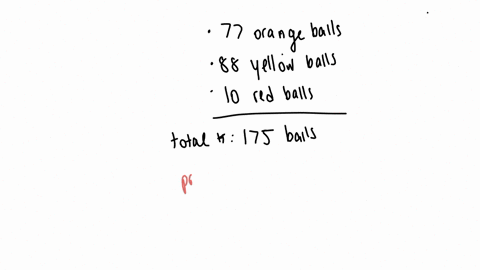 a-golf-ball-is-selected-at-random-from-a-golf-bag-if-the-golf-bag-contains-77-orangeorange-balls-88-yellowyellow-balls-and-1010-redred-balls-find-the-probability-of-the-following-event-the-golf-ball-i