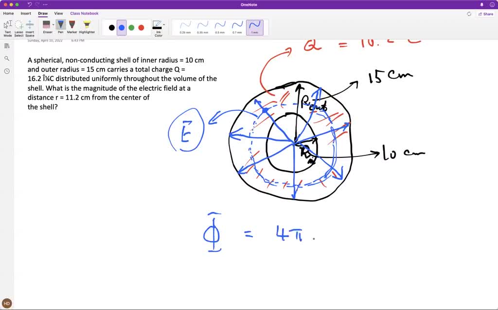 Solved A Spherical Non Conducting Shell Of Inner Radius R1 10 Cm And Outer Radius R2 15 Cm