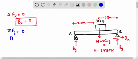 the-uniform-beam-has-mass-of-50kg-per-meter-of-length-determine-the-reactions-at-the-supports-22-m-13m-350-kg-answers-by-44664