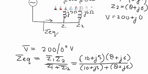 two-impedances-z1-10j5-and-z2-8j6-are-connected-in-parallel-across-a-voltage-of-v-200j0-calculate-the-circuit-current-power-factor-and-reactive-power-79341