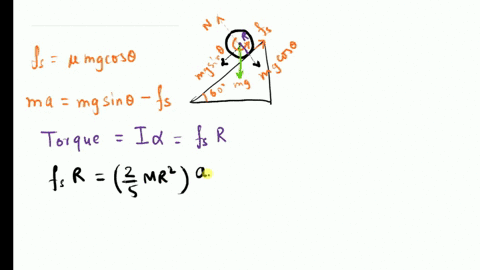 a-solid-ball-is-released-from-rest-and-slides-down-a-hillside-that-slopes-downward-at-3-rad-from-the-horizontal-a-what-minimum-value-must-the-coefficient-of-static-friction-between-the-hill-85746
