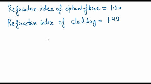 the-glass-core-of-an-optical-fiber-has-an-index-of-refraction-160-the-index-of-refraction-of-the-cladding-is-142-part-a-what-is-the-maximum-angle-a-light-ray-can-make-with-the-wall-of-the-co-71611