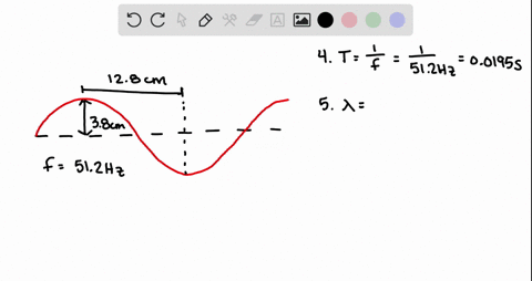 4-a-wave-is-introduced-into-a-thin-wire-held-tight-at-each-end-it-has-an-amplitude-of-38-cm-a-frequency-of-512-hz-and-a-distance-from-a-crest-to-the-neighboring-trough-of-128-cm-determine-the-period-2