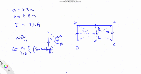 a-rectangular-loop-of-wire-with-sides-and-is-placed-in-the-xy-plane-the-loop-carries-current-calculate-the-magnetic-field-at-the-center-of-the-loop-176-ampere-a03-meter-b08-meter-2339-marks-26098
