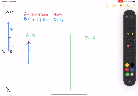 one-displacement-vector-a-has-a-magnitude-if-243km-and-points-due-north-a-second-displacement-vector-b-has-a-magnitude-of-774km-and-also-points-due-north-a-0-find-the-magnitude-and-direction-of-a-b-b-