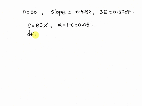 find-a-95-confidence-interval-for-the-slope-of-the-model-below-with-n-30-coefficients-estimate-std-error-tvalue-prith-intercept-7358-1179-624-0000-dose-04792-02707-177-0087-round-your-answer-53088
