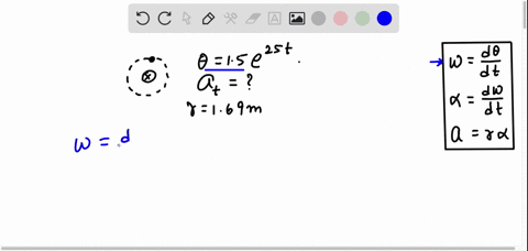 an-object-rotates-about-a-fixed-axis-and-the-angular-position-of-a-reference-line-on-the-object-is-given-by-015e25t-where-e-is-in-radians-and-t-is-in-seconds-consider-a-point-on-the-object-t-79149