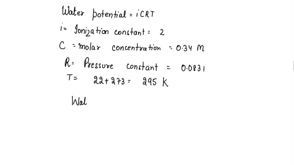 SOLVED If yam cores were placed in a salt (NaCl) solution at 22 °C for