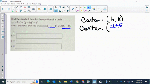 question-11-find-the-standard-form-for-the-equation-of-a-circle-x-h2y-k2r2-with-a-diameter-that-has-endpoints-1-1-and-5-3-beginarrayl-hsquare-ksquare-rsquare-endarray-check-answer