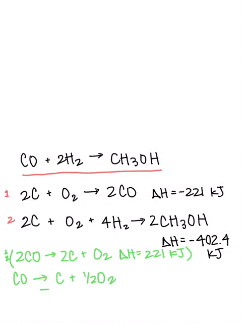 from-the-enthalpies-of-the-following-reactions-calculate-the-h-for-the-reaction-c-o-2h2-ch3oh-2cs-o2g-2cog-h-2210-kj-2cs-o2g-4h2g-2ch3ohg-4024-kj-a-1814-kj-b-1814-kj-c-907-kj-d-907-kj-26864