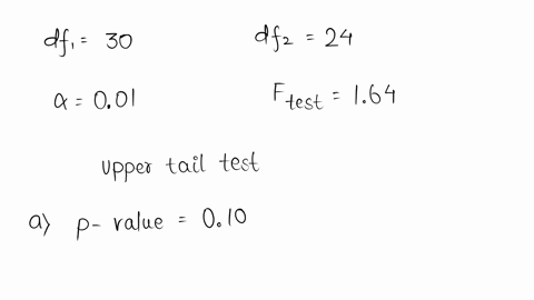 consider-an-upper-tail-test-at-the-001-significance-level-with-an-test-statistic-of-ftest-164-the-degrees-of-freedom-are-dfi-30and-dfz-24-using-the-p-value-approach-decide-whether-or-not-to-14182