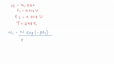 example-5-consider-a-10000-distinguishable-particles-at-room-temperature-298-k-suppose-that-each-particle-has-2-energy-levels-001-ev-and-002-ev-find-the-number-of-the-particles-in-each-energ-96925