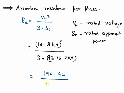 a-9375-kva138-kv60-hztwo-poley-connected-synchronous-generator-is-delivering-rated-current-at-rated-voltage-and-unity-pf-find-the-armature-resistance-and-synchronous-reactance-given-that-the-39325